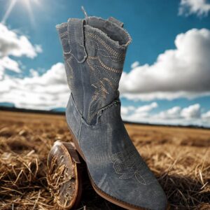 Texano in jeans con decori in corda