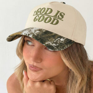 Spinach Green GOD IS GOOD Embroidered Camo Contrast Baseball Cap