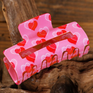 Pink Double Heart Printed Valentines Fashion Hair Claw