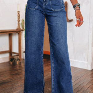 Sail Blue Wide Leg Pocketed High Waist Jeans