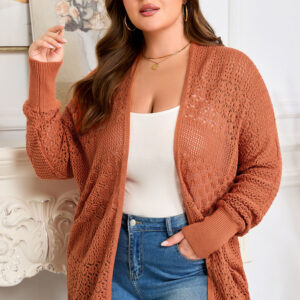 Redwood Burl Mixed Pattern Knitted Open Front Plus Cardigan