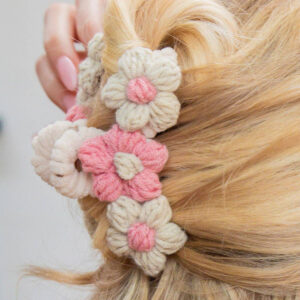 Pink Flower Crochet Cover Large Hair Claw Clip