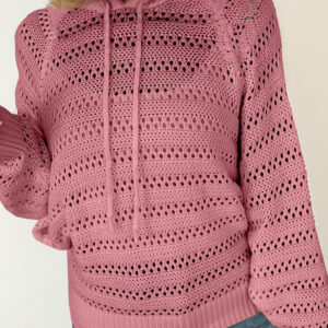 Peach Blossom Pointelle Knit Raglan Sleeve Hooded Sweater