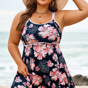 Black Plus Size Ribbed Contrast Trim Adjustable Straps 2pcs Swimsuit