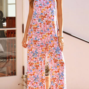 Multicolour Floral Print Spaghetti Straps Loose Pocketed Jumpsuit